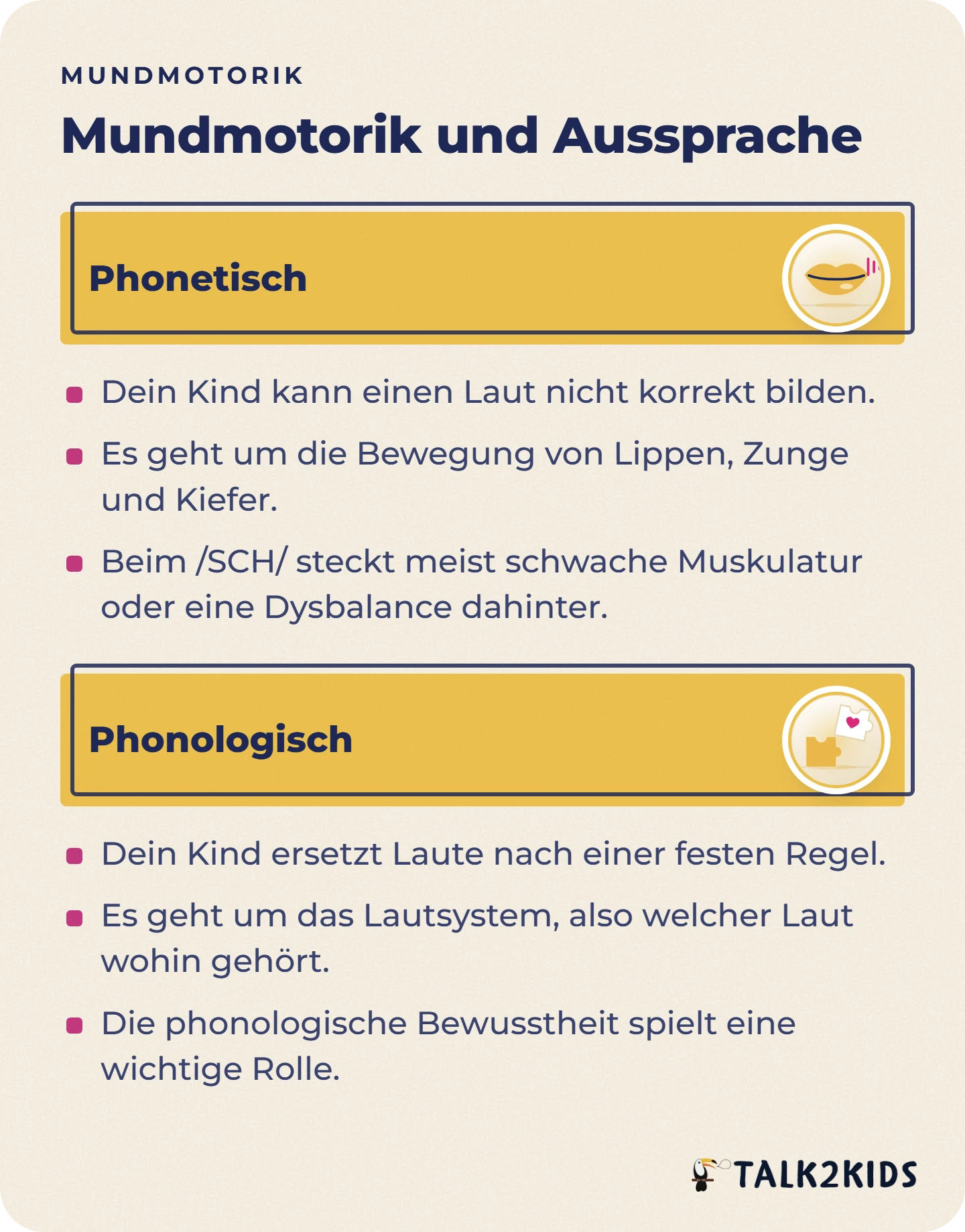 Gegenüberstellung: Bei phonetischen Schwierigkeiten gelingt die Bewegung beim Sprechen nicht, bei phonologischen ersetzt das Kind Laute nach einer Regel.